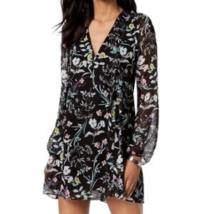BCBGeneration Floral Chiffon Mini Dress Size XS Black Sheer Sleeve Boho